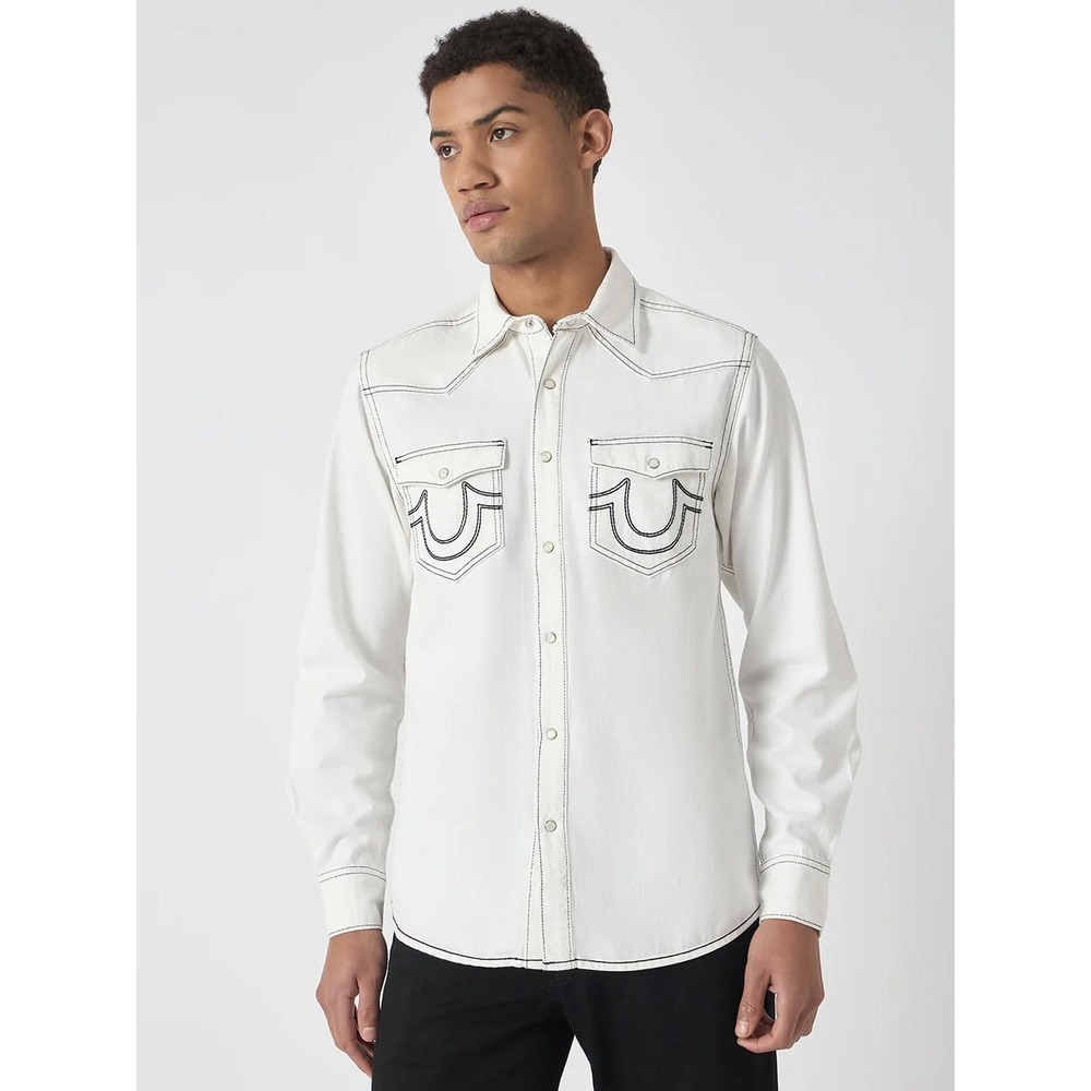 119 True Religion Big T Western Button-Up Shirt (XL, White, EUC)